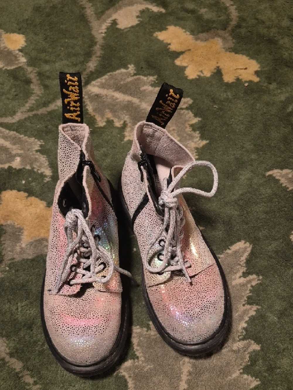 Dr. Martens Kids Glitter Lace-Up Boots in Pink and Silver